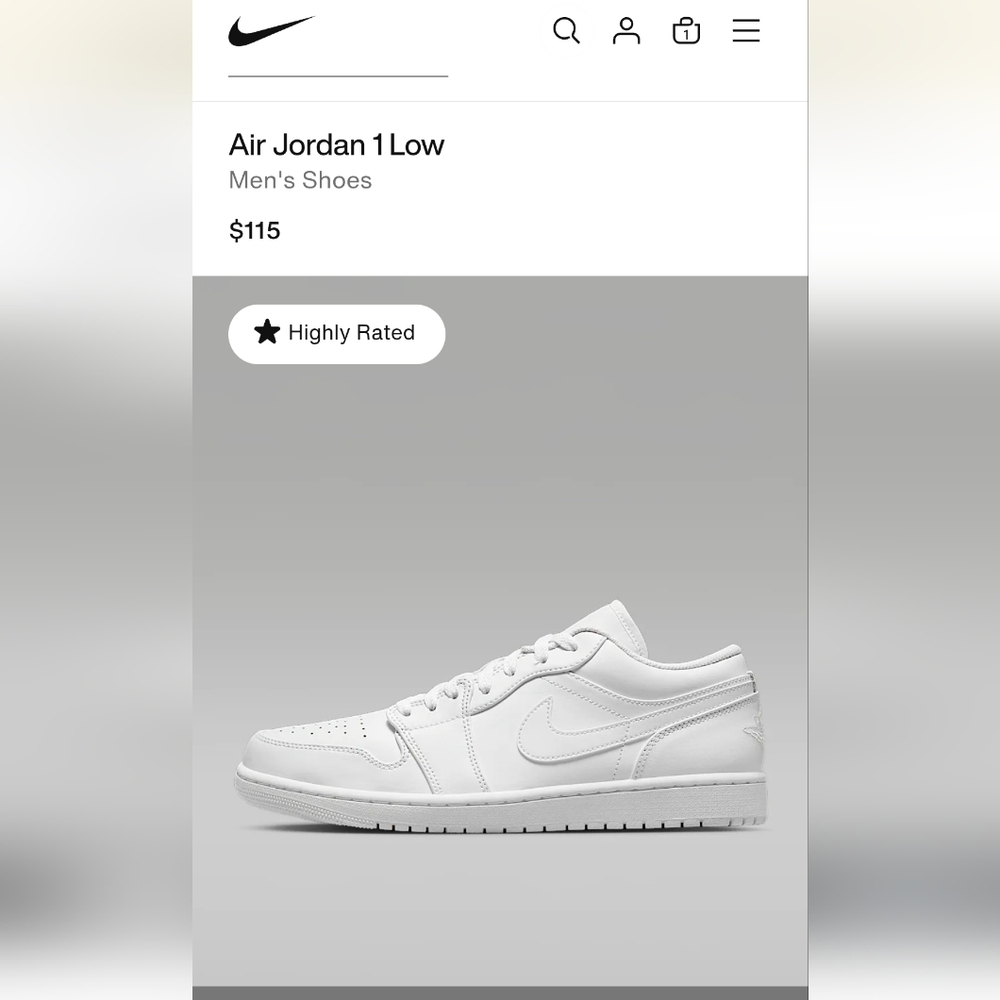 Air Jordan 1 Low, Men's White Nike Sneakers